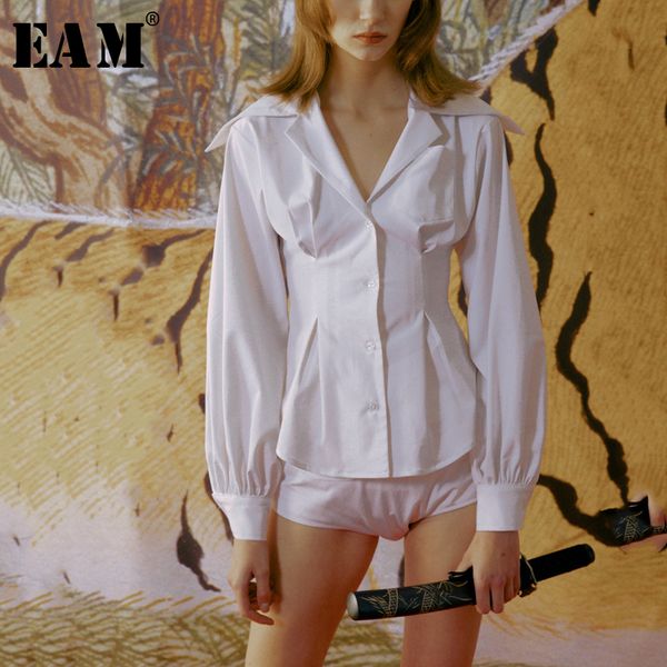 

eam] 2019 new autumn winter v-collar long sleeve white loose fold split joint brief long jacket women coat fashion tide jq382, Black;brown