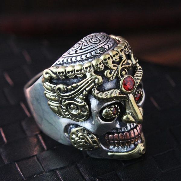 

s925 silver skull lucky ring thai silver ring punk domineering personality men fashion trend characters role size 7-14, Golden;silver