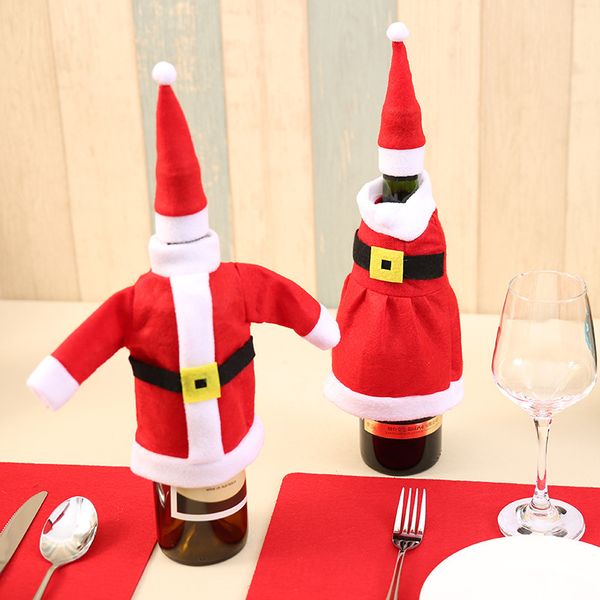 

10sets christmas wine bottle cover red christmas clothes skirt decoration for home natal dinner decor new year
