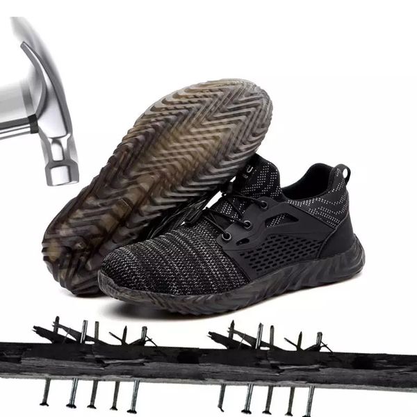 

men's steel toe work safety shoes casual breathable outdoor sneaker puncture proof boots comfortable industrial shoes for winter, Black