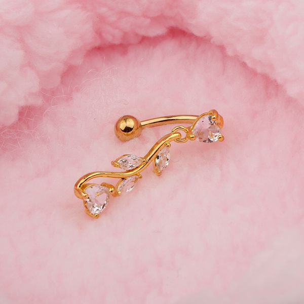 

elegant cz crystal vine-shaped belly ring stainless steel navel barbell - reverse/down hanging style - 14g / 1.6mm, Slivery;golden