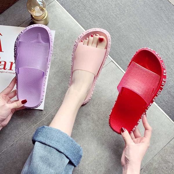 

fashion massage slippers summer couple personality soft bottom word drag home non-slip bathroom sandals beach shoes, Black