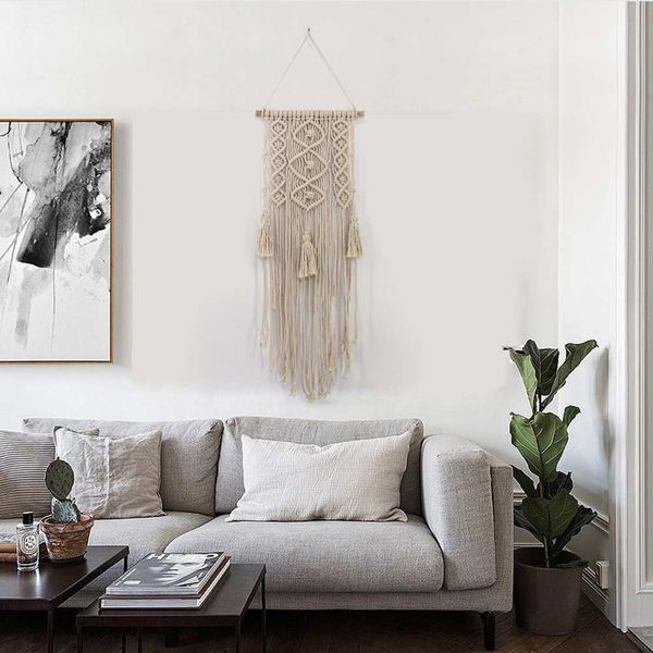 

macrame wall art handmade cotton wall hanging tapestry with lace fabrics bohemian hanging other home decor