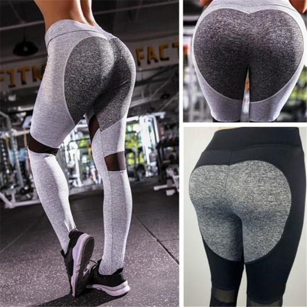 

pants womens slim breathable gym pants heart shape womens fitness pants fashion mesh panelled long skinny yoga sports, Black