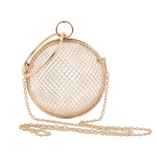 

hollow metal ball women shoulder bag gold cages round clutch evening ladies wedding party crossbody purse handbag