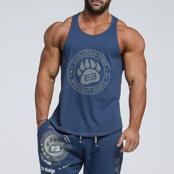 

men bodybuilding tank gyms fitness cotton sleeveless shirt workout stringer singlet casual print ve, White;black