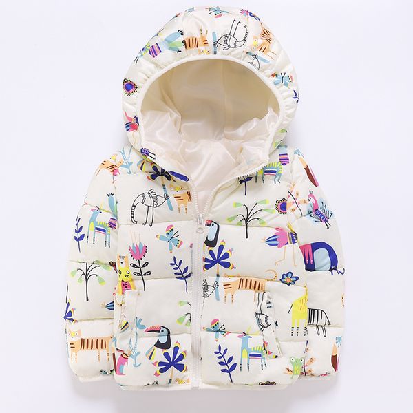 

children's new boys and girls warm cotton-padded jacket autumn and winter clothes baby kids printed down parkas witth hooded, Blue;gray