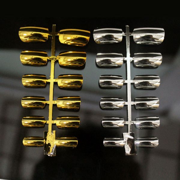 

12pcs reflective mirror false nails silver acrylic plating false nail french diy full nails punk solid color easy wear daily for, Red;gold