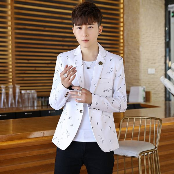 

2018 men's long sleeve flower suit jackets fashion casual banquet wedding jacket men multi color select size s-3xl, White;black