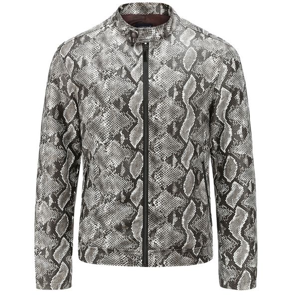 

new men's fashion leopard snake print jackets long sleeve jackets collar casual office leather jacket outwear brand clothing, Black;brown