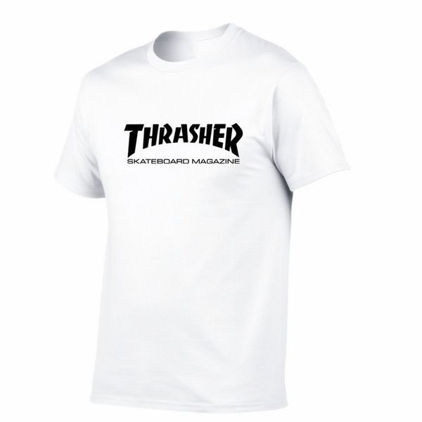 

thrasher новый повседневный тренд с короткими рукавами бренд футболка режим 100% хлопок тонкий материал футболка скейтборд пламя хип-хоп пов, White;black