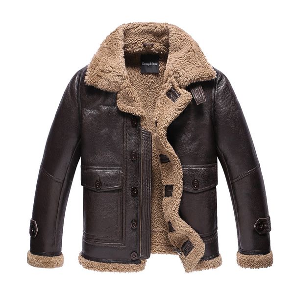 

leather jacket men shearling b3 fur coat menfolk lambskin motorcycle fur outerwear short coat flight jacket tj39, Black