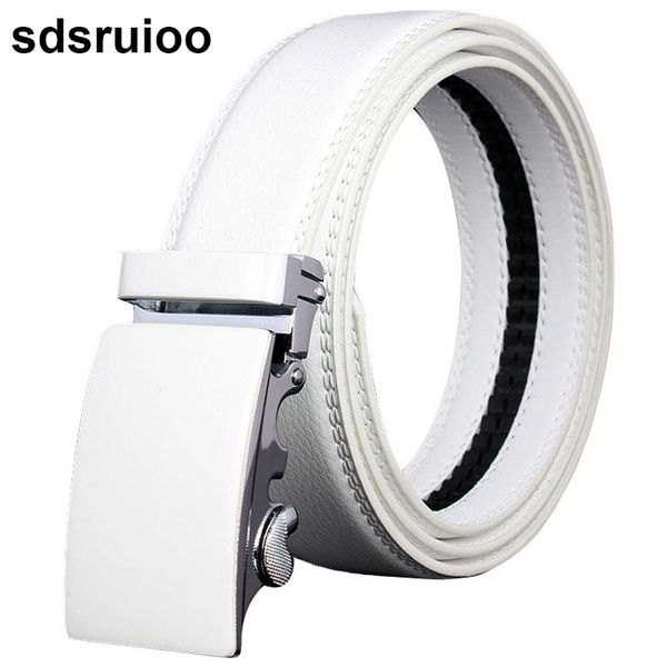 

sdsruioo apparel accessories belts men belt white belts alloy metal automatic buckle men's fashion leather strap 3.5cm width, Black;brown