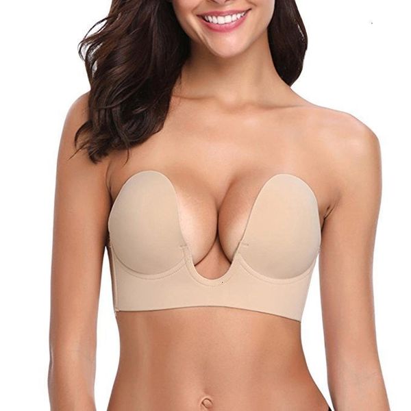 

push up bra women underwears invisible plunge bra women backless bras u shape low cut push up seamless brassiere dress underwear, Red;black