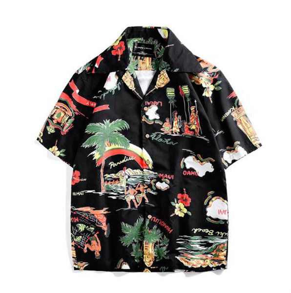 

hawaiian shirt clothing 2019 summer hc new creative island printing short sleeve shirts seaside holiday casual loose cardigan shirts, White;black