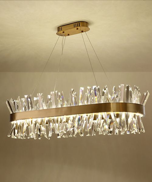 Modern Gold Long Crystal Metal Led Pendant Lamp Lighting