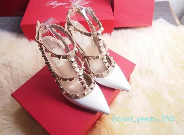 

2017 designer women high heels party fashion rivets girls pointed shoes dance shoes wedding shoes double straps sandals b35, Black