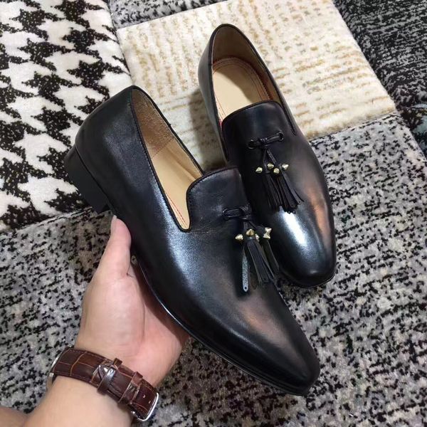 

dandelion tassel flat black genuine leather slip on loafers shoes for women,men oxfords walking luxury party dress wedding