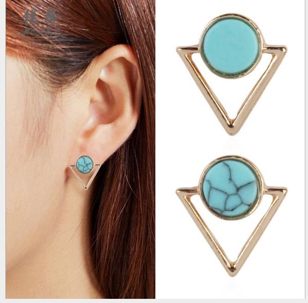 

модные ювелирные изделия модный темперамент бирюзовый треугольные геометрические серьги, Golden;silver