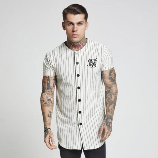 

fashion t-shirts summer men's tees streetwear hip hop polos sik silk embroidered baseball jersey striped shirt men brand clothing, White;black