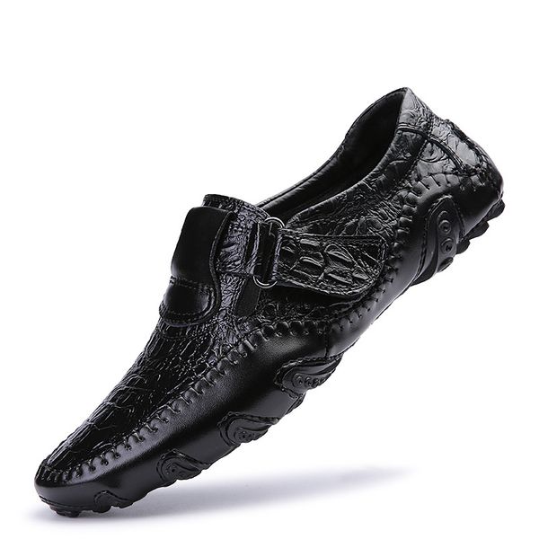 

spring summer men loafers slip-on casual leather boats platform oxfords shoes driving shoes breathable moccasins, Black