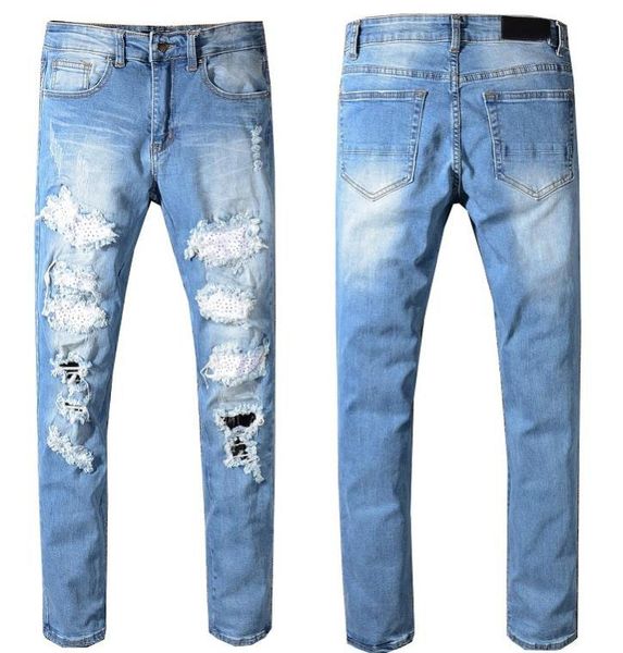 

fashion tide brand men designer casual wild breathable man cotton trousers boutique selling mens stretch jeans, Blue