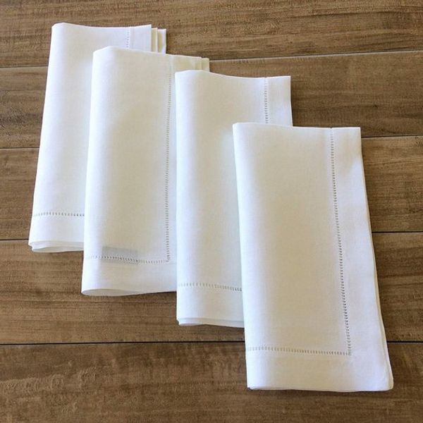 

table napkin set of 2 ,100% pure linen hemstitch napkins in white color, 45x45cm