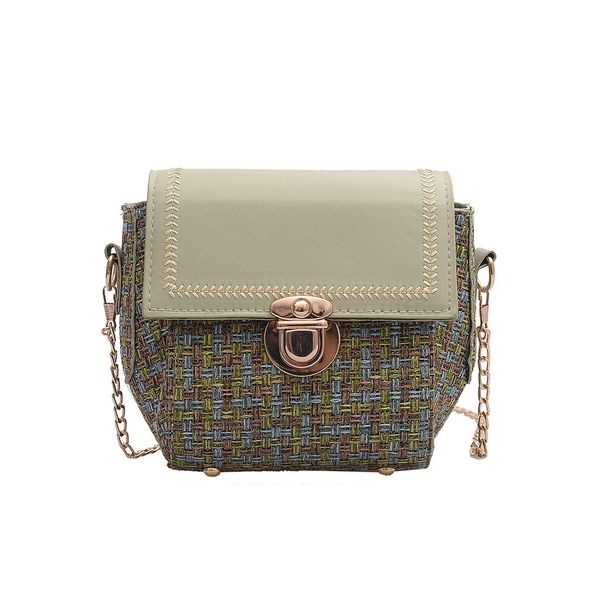 

contrast color weaving women's bags popular chain small square bag buckle flap cell phone pocket single shoulder bag #0816