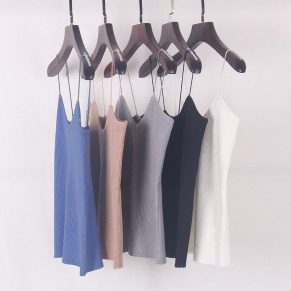 

1 pc вязаная tank женщины бретели жилет простой эластичный v шеи тонкий сексуальный camisoles, Black;white