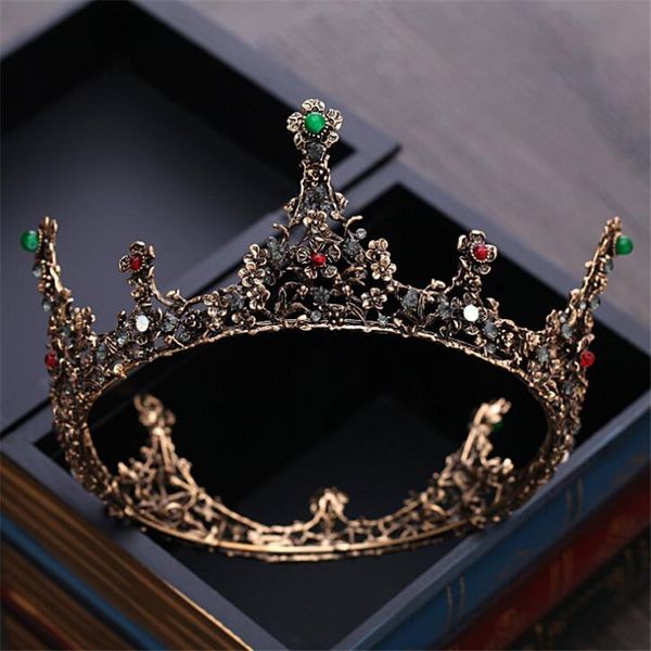 

vintage round crown bridal diadem green black tiaras head ornament royal queen king tiaras and crowns wedding hair jewelry, Golden;white