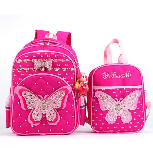 

backpack butterfly pattern orthopedic children school bags waterproof nylon kids backpacks girls satchels large capacity
