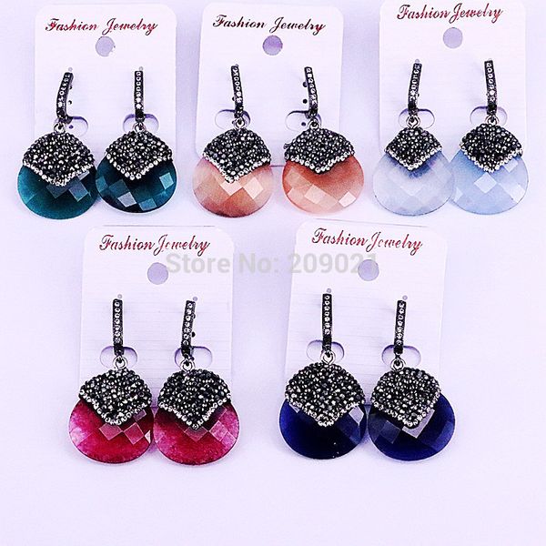 

5pair faceted cat eye stone pave crystal rhinestone earrings for women fashion gem dangle earrings, Silver