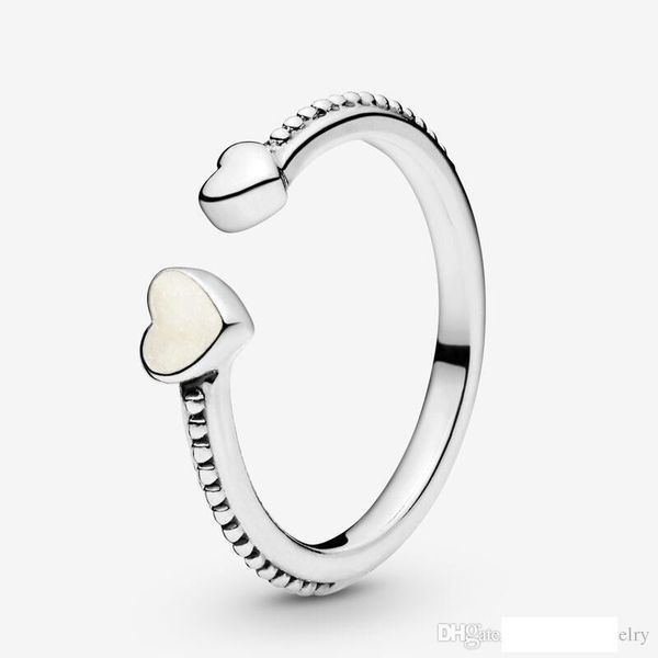 

beaded two hearts open ring for women with logo zircon fits pandora style real original authentic jewelry sterling silver 925