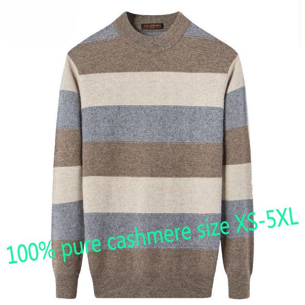 

new fashion 100%pure cashmere sweater men autumn winter thick warm young striped knitted casual o-neck size xs-3xl, White;black