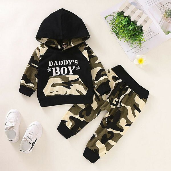 

toddler girl clothes newborn infant baby boy letter hoodie t shirt + camouflage pants outfits set clothes roupa infantil#a10, White