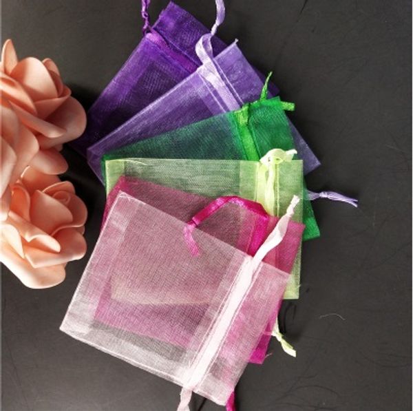 

100pcs/lot 9x12cm organza gift packaging bags christmas wedding gifts packing pouches mixed color jewelry organza bags