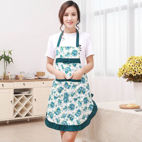 

new printed apron with pockets waterproof floral bib kitchen soil release bowknot home textiles breech cloth le66
