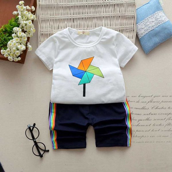 

dailou хлопок лето детские дети мягкие шорты костюм футболка малыш мальчик и девочка дети ветряная мельница шаблон одежды вещи для 0-4y, White