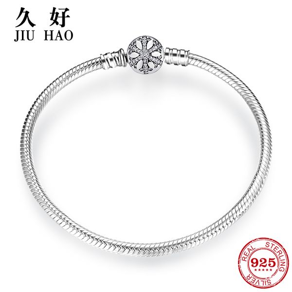 

925 sterling silver snowflake charms bracelet engrave dazzling clear cz round clasp rope chain for women diy jewelry, Golden;silver
