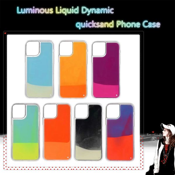 Custodia per sabbia al neon luminosa per Iphone 13 11 12 Pro 6 7 8 plus X XR XS Max Cover Glitter Liquid Dynamic sabbie mobili Custodie per telefoni