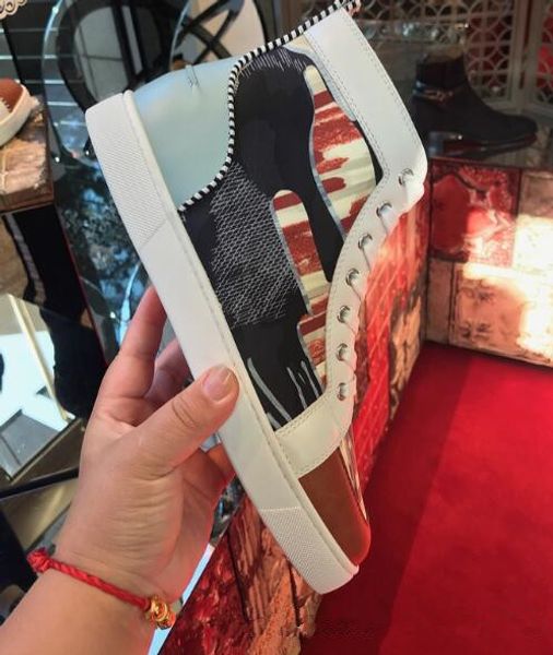 

2019 новая мода дизайнер печатных кожаные повседневные квартиры высокий верх красный нижняя обувь для мужчин и женщин партии кроссовки обувь, Black