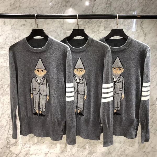 

осень зима merino wool серого символ портрет жаккардовых печати crewneck пуловер engineered 4-бар arm нашивка мужчины женщина свитер, White;black