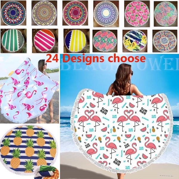 

150*150cm round tassel beach towel bohemian mandala printed baseball fruit covers beach shawl wrap yoga mat 24 designs an2092