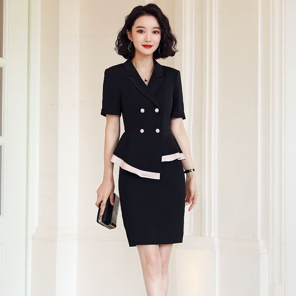 

new style female black blazer for women bsiness suits with skirt and jacket sets work wear clothes short sleeve, White;black