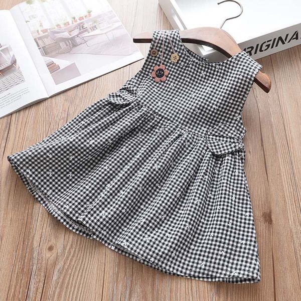 

baby dresses infant girl summer clothes sleeveless plaid flower cotton baby girl dress little girls clothing casual kids dress, Red;yellow