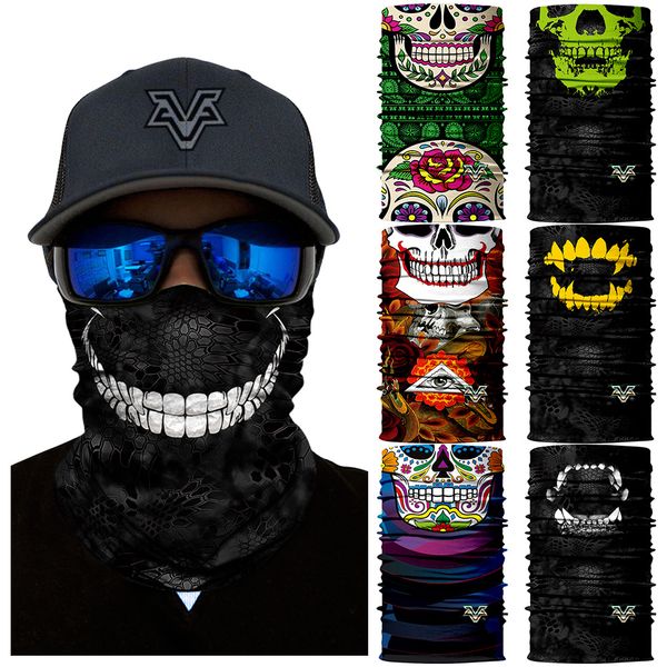

the day of the dead skull cycling hiking ski headwear face mask neck gaiter bandanas windproof magic scarf seamless balaclava, Black