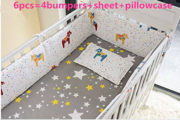 

promotion 6/7pcs baby bedding sets 100% cotton cartoon crib baby bumper, crib bumpers, 120*60/120*70cm