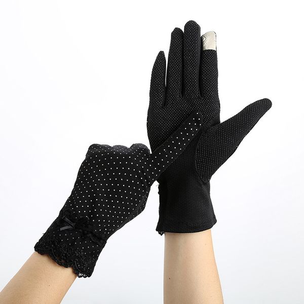 

female summer uv sunscreen cotton short sun gloves women fashion flowers knitted lace driving touch screen thin gloves c53, Blue;gray