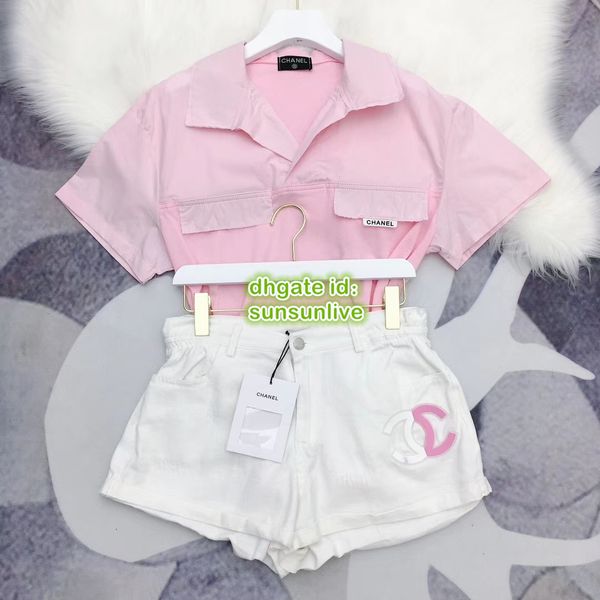 

High end women letter pocket two piece pant ca ual top t hirt tee mini hort polo hirt ca ual hirt et 2019