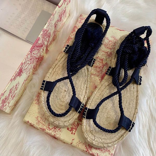 

women sandals embroidered and woven cotton sandal rope flip flops vacation summer flat shoes 2020 new fashion sandals, Black